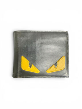 Fendi Bag Bugs Monster Eyes Black Leather Bifold Wallet